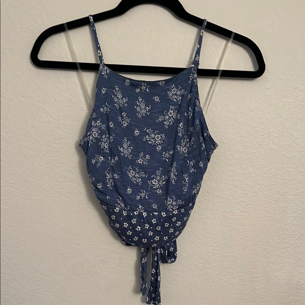 American Rag Blue Tie Front Crop Camisole- Size Medium
